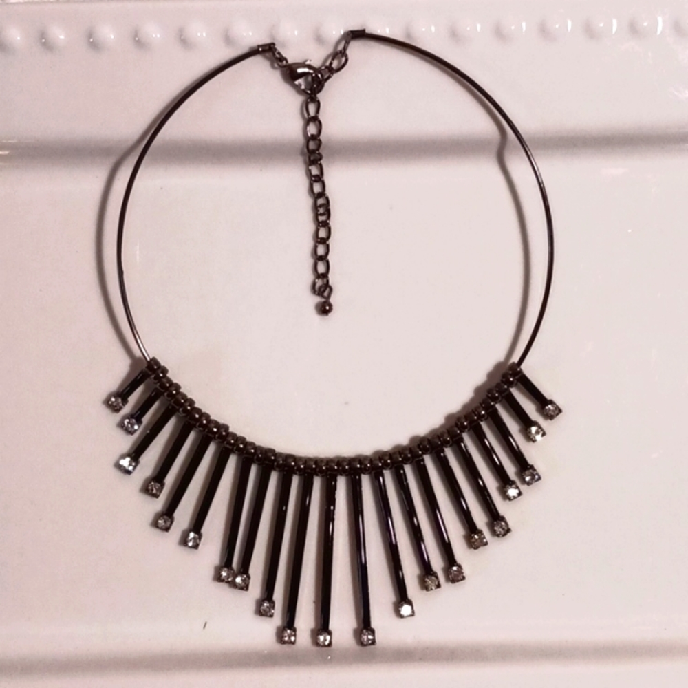 Beautiful Black and Rhinestone Bib Necklace